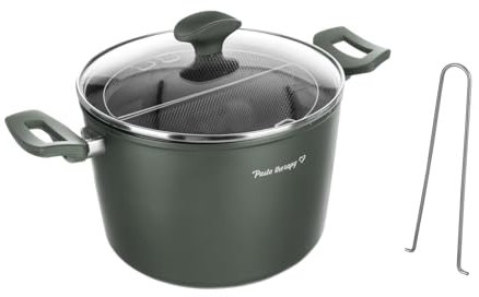 KASANOVA Pentola pasta 22 cm verde con 2 cestelli e coperchio, per pasta e verdure, compatibile con induzione e tutti i piani cottura