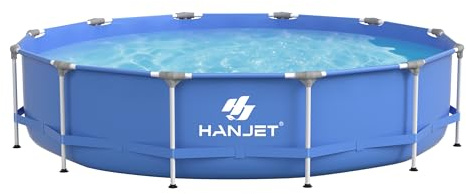 Hanjet Steel Frame Pool Rahmenpool PE Schwimmbecken (Kein PVC) – Aufstellpool Gartenpool Sommer Swimmingpool Stahlrahmenpool Planschbecken für Außenbereich Hinterhof, rund, Blau (Ø366x76cm)