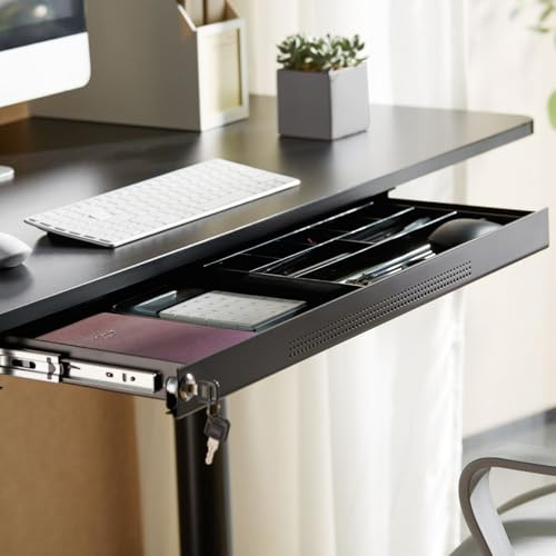 SOTOOLS Dokumentenschublade KALIMAX Schwarz, abschließbar, 740 x 250 mm | Robuste Unterschreibtischschublade aus Stahl für Büro, Schule und Zuhause.