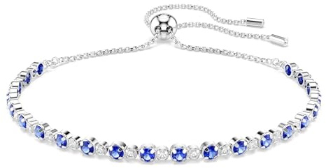 Swarovski Matrix Tennis Bracelet, Blue and Clear Round-Cut Crystals in a Rhodium-Finished Setting, Part of the Matrix Collection