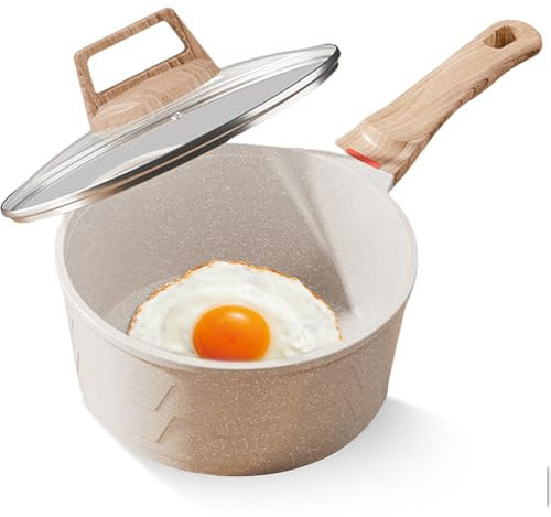 Stielkasserolle, Kasserolle 16 cm, Kasserollen Set mit Deckel, Induktion Antihaft Pfanne, für Alle Herdarten, Backofen Und Spülmaschinenfest