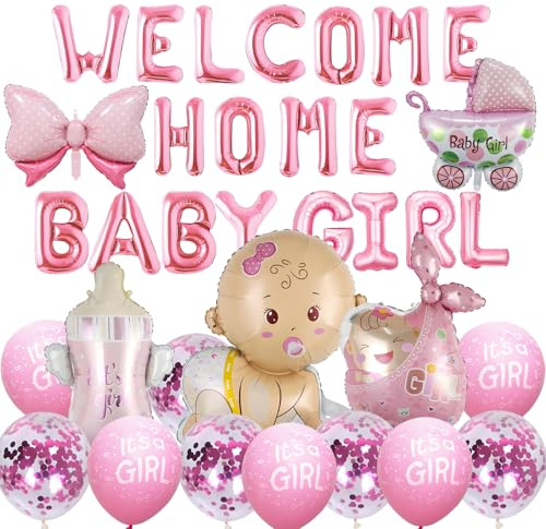 Babyparty Deko Mädchen Welcome Home Baby Girl Set Willkommen Zuhause Deko | Gender Reveal Ballon für Baby Shower Willkommen Zurück Gender Reveal Party
