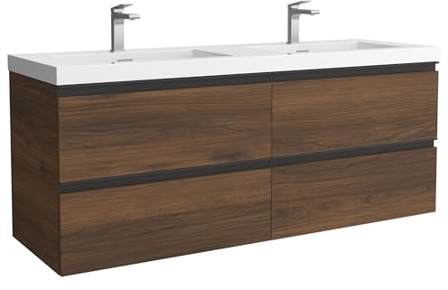 Mueble de Baño BEQUIA Metal 140cm Nogal | Lavabo Toscana Carga Mineral Centrado