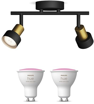 Philips Hue Conduit Aufbaustrahler (Schwarz/Gold) - 2-Flammig - Weiß/Farbe | Deckenstrahler - GU10 - Hue White and Color Ambiance