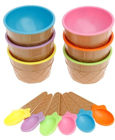 6 Pcs Reusable Plastic Ice Cream Bowl with Spoons Stackable Dessert Bowls Ice Cream Cup Set Kids Candy Color Salad Tubs Cute Dessert Container Holder for Fruit, Food, Family, Camping, Party(6 sets)