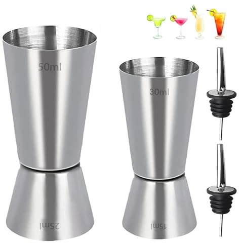 2 PCS Spirit Measures 25/50 ml & 15/30 ml, Stainless Steel Shot Measure Alcohol Gin Jigger for Home Bars & Professional Mixology