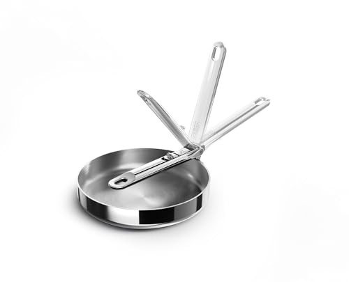 Joseph Joseph Space Steel sartén inox 20 cm mango plegable, acero 3 capas, inducción, antiadherente, apta horno, apilable