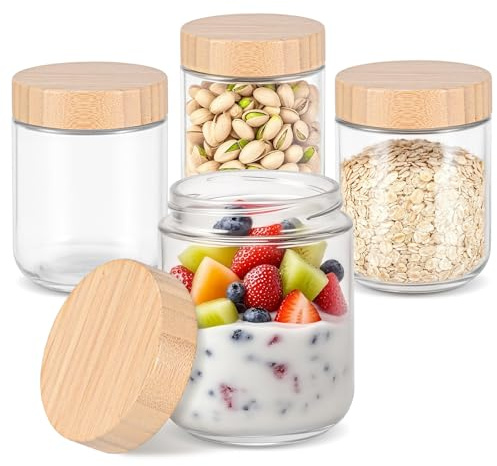 MumdoYAL 4 Pezzi 500 ml Vasetti Per Yogurt, Barattolo Vetro Con Coperchio, Overnight Oats Vasetti, Per Fiocchi D'avena, Marmellata, Insalata