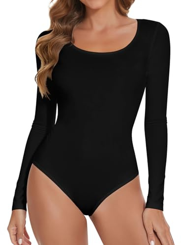 Joyshaper Women Long Sleeve Bodysuit Round Neck Leotard Tops Ladies Body Suit Crew Neck Basic T-shirts Jumpsuit