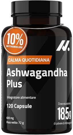 Ashwagandha Plus, Nootropico, Adaptogeno con extracto estandarizado 50:1 equivalente 18,450 mg de ashwagandha en polvo, 10% de Withanolidos (2X mas que KSM-66)- Calma, Descanso y Bienestar 120 Caps