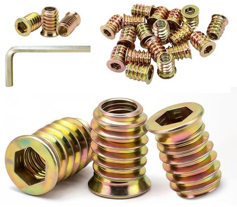 Jiahezhi 30 Pcs Threaded Inserts for Wood M8 x 15mm Zinc Alloy Hex Drive Threaded Nut Inserts Flanged Hex Socket Nuts Zinc Plated Carbon Steel Insert Nuts for Furniture Assembly and DIY Use