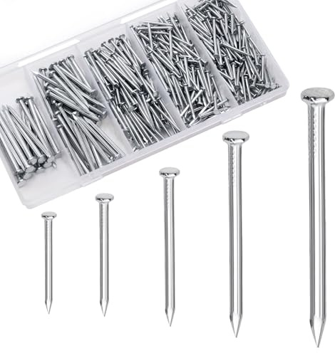 350 Stück Stahlnägel Set, Verzinkte Beton Nägel (Silber) | zum Aufhängen von Bildern und Holzbearbeitung, Anzug für Trockenbau und Kiefer,5 Größen