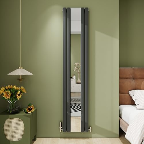 Biubiubath 1800x381mm Vertical Modern Mirror Radiator Anthracite Oval Column Designer Central Heating Radiator