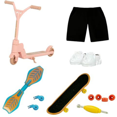 DIFLAX Mini Fingerspielzeug Set Finger Skateboard Finger Scooter Finger Spitzen Mini Fingerboards Training Requisiten mit Reparaturwerkzeugen und Kleidung für Kinder Erwachsene Partygeschenke (Rosa)