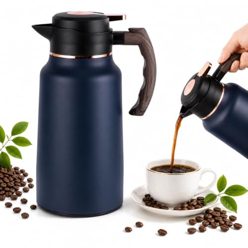 2L Thermal Teapot for Hot Drinks, Stainless Steel Thermal Coffee Carafe | Double-Walled Vacuum Jug, V-Shaped Spout, Silicone Seal and Anti-Slip Base, Thermal Coffee Pot for Hot/Cold Drinks
