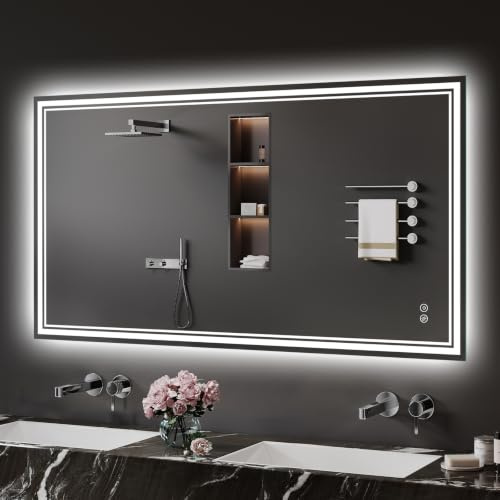 Zurehome Badspiegel-mit-Beleuchtung 70x120cm - LED Badezimmerspiegel Badezimmer Spiegel mit Beleuchtung, Beschlagfrei, Touch-Schalter, 3 Lichtfarben - Bad Spiegel mit Licht Horizontal/Vertikal