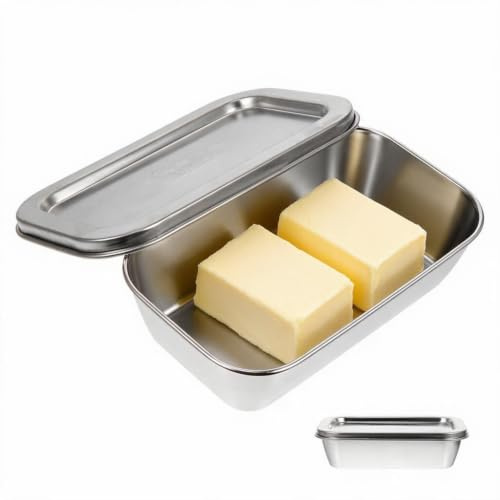 CALLARON Butterdose Edelstahl 125g mit Deckel Luftdicht für Kühlschrank und Arbeitsplatte Rechteckig Spülmaschinenfest Küchenbehälter für Erwachsene und Restaurant