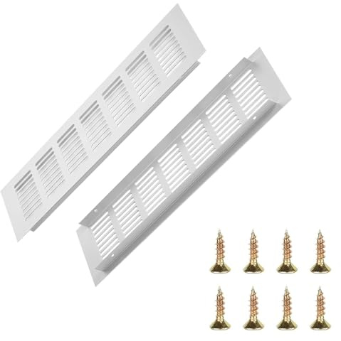 Mailfull Juego de 2 rejillas de ventilación de aluminio – Rejillas rectangulares para puertas de zapateros, salas de estar, baños y cocinas 8x30 cm | Rejillas rectangulares para puertas de zapateros, salas de estar, baños y cocinas