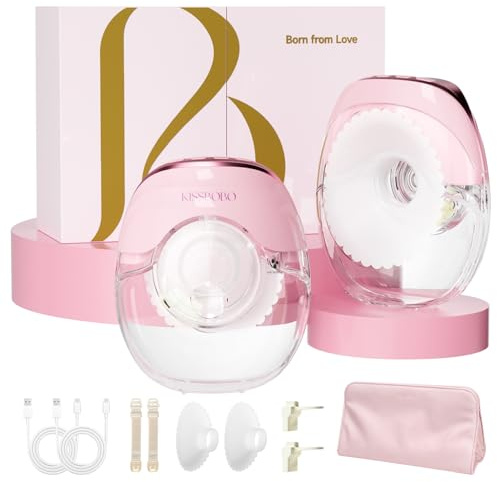 KISSBOBO Set de regalo extractor de leche eléctrico K8, extractor de leche eléctrico ultraplano, 3 modos, 8 niveles, sin manos, manos libres, supersilencioso para bombeo discreto (rosa, 2 unidades)
