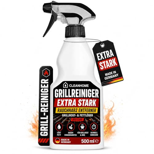 CLEANHOME Grillreiniger 500 ml Sprühflasche – extra starker Fettlöser gegen eingebranntes Fett, Ruß & Verkrustungen | Grillrost Reiniger für Gasgrill, Backofen, Smoker & Edelstahlgrill