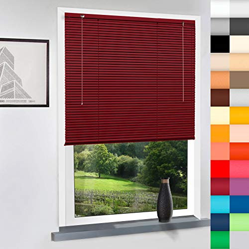 Aluminium Jalousie nach Maß, hochqualitative Wertarbeit, 28 Farben verfügbar, Maßanfertigung, für Fenster und Türen, Alu Jalousien, Decken und Wandmontage (Bordeaux Rot, Höhe: 200cm x Breite: 80cm)