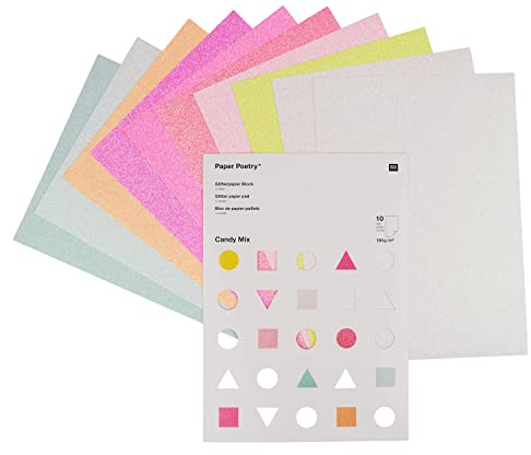 Rico Design Glitterpapier Candy Mix 10 Blatt DIN A4 180g/qm