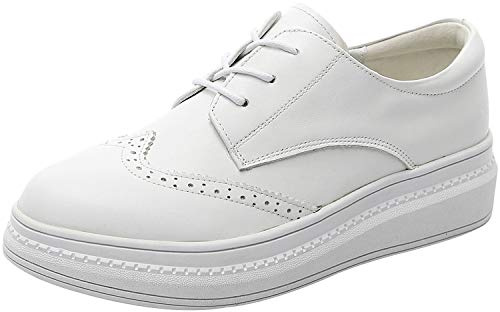 ANUFER Mujer Piel Genuina Elegante Brogue Derby con Cordones Plataforma Zapatos Deportivos