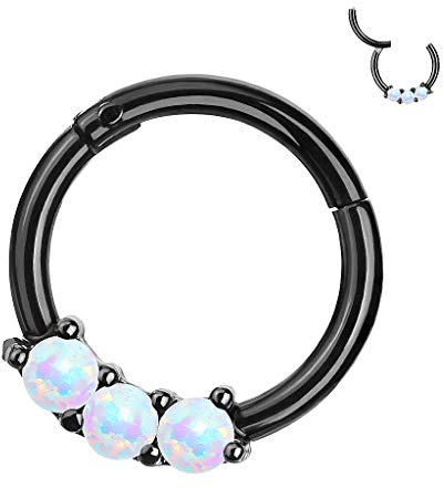 Piersando Septum Nase Ohr Segment Ring Piercing Clicker Scharnier mit Opal
