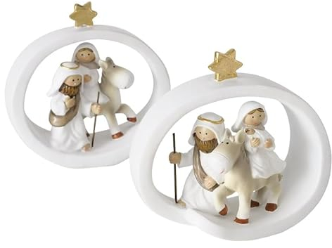 RiloStore 2 STK Krippe Weiss Gold Farben 14cm Weihnachtskrippe Tischkrippe b483 Weihnachten Weihnachtsdeko Krippenfiguren Jesus Weihnachtsschmuck