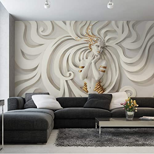 Muralo Tapete Vlies 3D, Medusa, Luxus, Stein, Marmor, XXL - 405x270 cm | Beeindruckendes 3D-Design, hochauflösender Druck - ideal für Wohnzimmer und Schlafzimmer, Ein außergewöhnliches Raumerlebnis