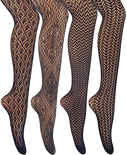 MANZI Womens Fishnet Tights Patterned Stockings 4 Styles Stretch Fishnets Panty Hose