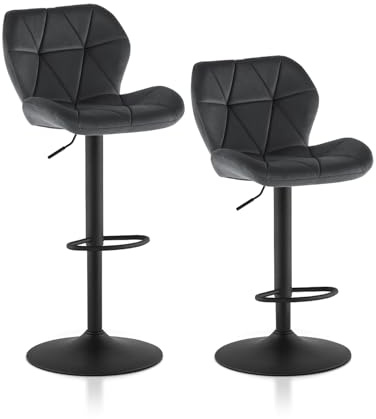 TUKAILAI Barhocker Set mit Rückenlehne - 2er-Set Höhenverstellbare Drehstühle mit gepolsterter Sitzfläche und Fußstütze - Samt Hocker für Küche, Theke, Wohnzimmer, 48 * 52 * 91-111