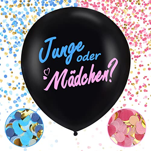 Gender Reveal Ballon XXL - BLOOMWIN 91cm Junge oder Mädchen Überraschung Ballon für Geschlecht Baby Verraten, Boy or Girl Gender Reveal Party Deko Luftballon mit Konfetti Rosa Blau
