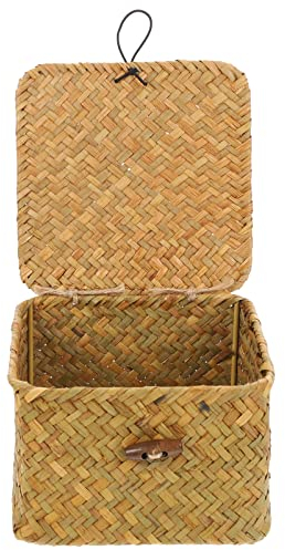 Housoutil Rattan Korb Organizer Korb Geflochtene Gewebter Flecht Brot Weiden Deko Aufbewahrungs mit Deckel für Snack Süßigkeit Bücher Zuhause Büro Dekoration