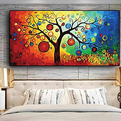 KADING Baum des Lebens Geldbaum Übergroßes abstraktes Ölgemälde auf Leinwand Poster und Drucke Wandkunstbild für Wohnzimmer 65 x 135 cm (26 x 53 Zoll) Innenrahmen