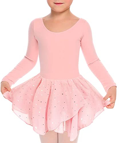 TUONROAD Baby Girls Pink Ballet Dress Gymnastics Leotards for Girls Long Sleeve Cross Straps Kids Children O-Neck Costumes with Tutu Dress 3-4 Years，110