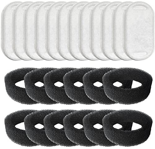 Hantoc 24 Piezas Filtros Fuente Gatos, 12 filtros de carbón y 12 esponjas de Espuma para 3,2L Fuentes de Acero Inoxidable PLWF003 Filtros Fuente con Resina y Carbón Activo para Fuentes de Flores