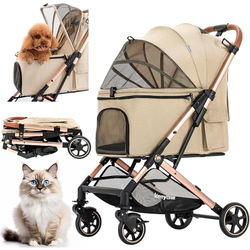 Medium Dog Stroller, Kenyone Pet Stroller for Medium Dogs Up to 55lbs, Lightweight Aluminum Frame, One Click Folding, Large Cat Stroller with No Zip Entry, Detachable Mesh, Multiple Pockets