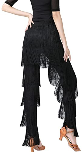 AIEOE Pantalón de Baile Latino para Mujer Tappa para Práctica de Baile Profesional Rumba Tango Yoga Elegante Talla XL Negro