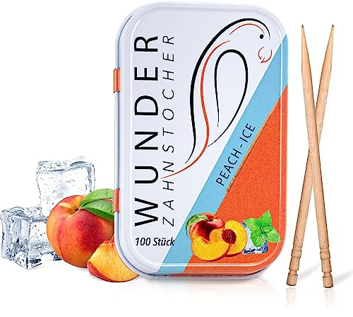Wunder Zahnstocher - Zahnstocher mit Geschmack - gute Alternative zu Kaugummi - hilft gegen Nägelkauen - frischer Atem mit Aromatisierte Zahnstocher - Zuckerfrei, Vegan (Pfirsich/Eis)