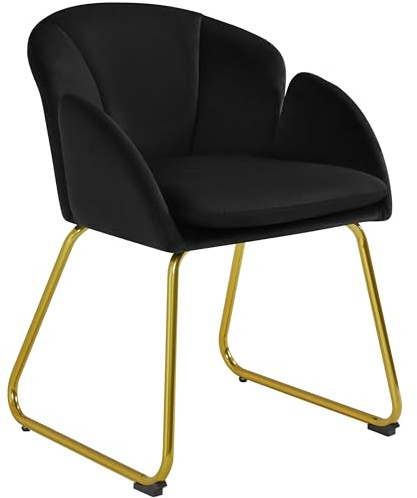 Yaheetech Velvet Tub Chair Vanity Chair, Modern Accent Armchair with Golden Metal Legs for Living Room/Bedroom/Makeup, Black, Set of 1