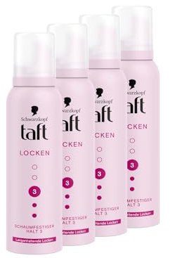 Schwarzkopf Taft Schaumfestiger Locken (4x 150 ml), Haltegrad 3, Haarschaum für langanhaltende Locken, vegane Formel*