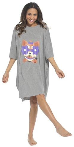 GM Apparel Women’s Baggy Nighty Nightgown Loungewear Sleepwear Night Dress Oversized T Shirt Ladies Nighties Short Sleeved 100% Cotton Nightshirts Night wear With Pockets (Yorkshire Terrier)