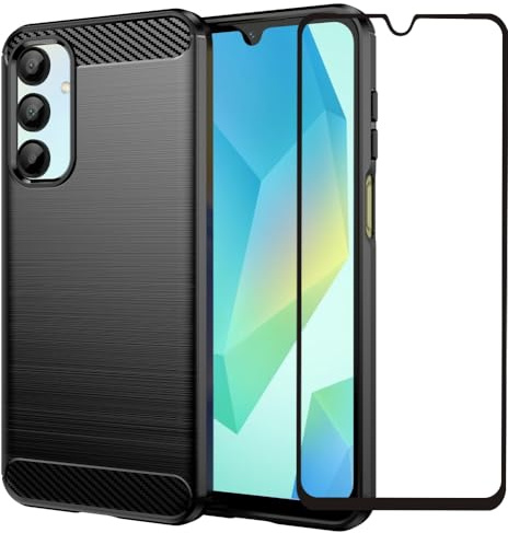 Folmecket Samsung Galaxy A16 5G/4G Screen Protector TPU Phone Case Black | Samsung Galaxy A16 5G/4G Phone Case,With Screen Protector Shock-Absorption Flexible TPU Rubber Protective Cell Phone Cover