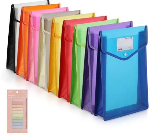 Dokumententasche A4-9 Stück Dokumentenmappe A4, Sammelmappen mit Etiketten und Druckknopf Kunststoff Umschlag Mappe Wasserdicht Sichttasche Dokumenten mit Karte für Büro Dokument Schule (Vertikale)
