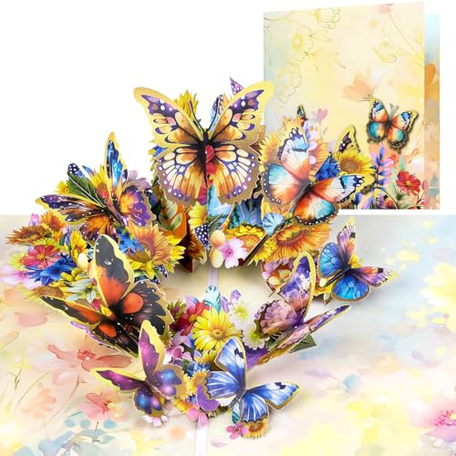 CNLITIHEKA Pop-Up-Karte mit Sonnenblumen-Schmetterlingen, Pop-Up-Blumen-Grußkarte, Schmetterlings-Thema, für jeden Anlass, Muttertag, Valentinstag, Geburtstag, Jahrestag, Genesung, inklusive Umschlag.