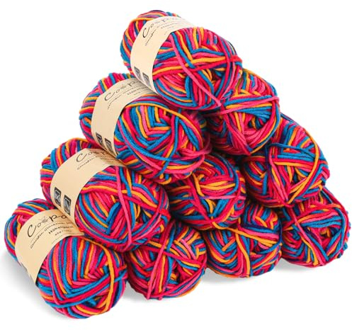 Coopay Wolle zum Häkeln, Farbverlauf Häkelgarn 10x45g, Wolle zum Stricken, Weiche Bunt Milchfaser Baumwolle zum Häkeln, 5-Fädig, Schöne Häkelwolle für Schal, Socken, Babykleidung, Puppe - Buntes Gelb