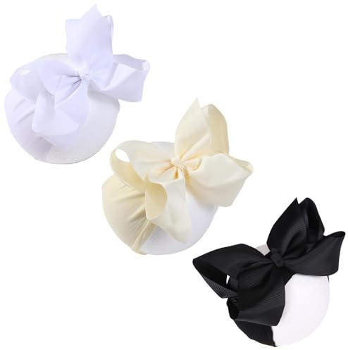 6 Inch Baby Girls Headband Bows, Soft Nylon Hairbands Cute Big Bow Super Elastic Headband for Baby Girls Newborn Infant Toddlers (Beige Black White, One Size)