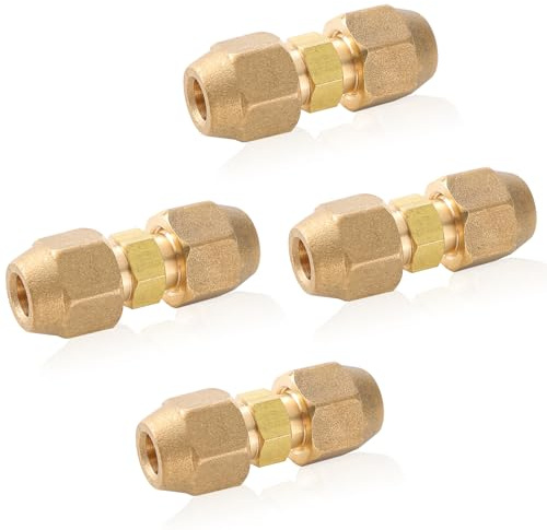 HonQiShiMY Lot de 4 Raccords Doubles pour Tuyaux en Cuivre 1/4,tubes cuivre Connecteur à double écrou,Raccord Tuyau en Cuivre Sans Soudure Raccord Liaison Frigorifique pour Rallonge Tube Climatisatio
