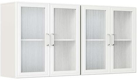Furnivio Medicine Wall Cabinet with Acrylic Glass Doors, Kitchen Wall Cabinets with Adjustable Shelf, 24” Laundry Room Wall Mounted Cabinet Set of 2, Bathroom Wall Cabinet with Light(White)